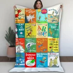 Dr. Se us Vintage Books Fleece Blanket, Cat In Hat Funny Blanket, Cute Fish Dr. Seus, Retro Books Blanket, Birthday Gift, Christmas Gifts