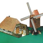 PaperCraft kit Windmill Farm House miniature 3d paper model crafting kit colored textured PDF plans to DIY paper craft template fun & hobby