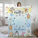 Personalized Milestone Blanket Winnie-the Pooh Fleece Blanket, Customized Baby Shower Blanket, Tig.ger Piglet Eeyore Cartoon Blanket