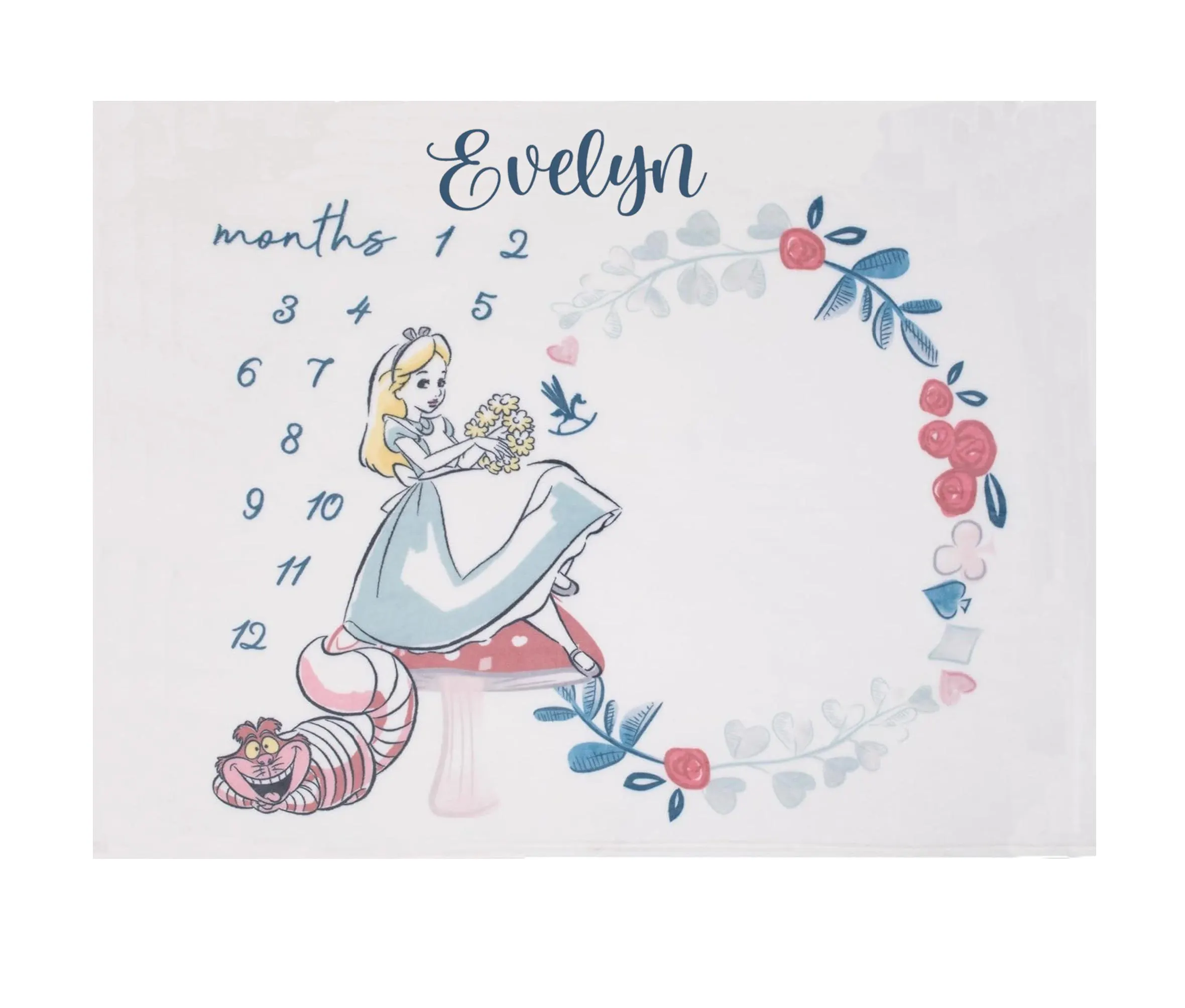 Disneyland Alice in Movie Wonderland Milestone Baby Blanket, Customized Alice Cheshire Cat Fleece Blanket, Baby Shower Gift, Keepsake Gift DNland Alice in Movie Wonderland Milestone Baby Blanket, Customized Alice Cheshire Cat Fleece Blanket, Baby Shower Gift, Keepsake Gift - Image 1