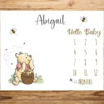 Custom Winnie-the Pooh Milestone Blanket, Tig.ger Piglet Eeyore Monthly Growth Cartoon Fleece Blanket, Newborn Nursery, Baby Shower Decor