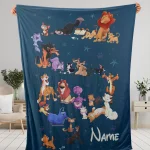 Custom DNland All Cats Characters Fleece Blanket, Personalized Cheshire The Aristocats Lion DN Cat Animated Blanket for Cat Lover