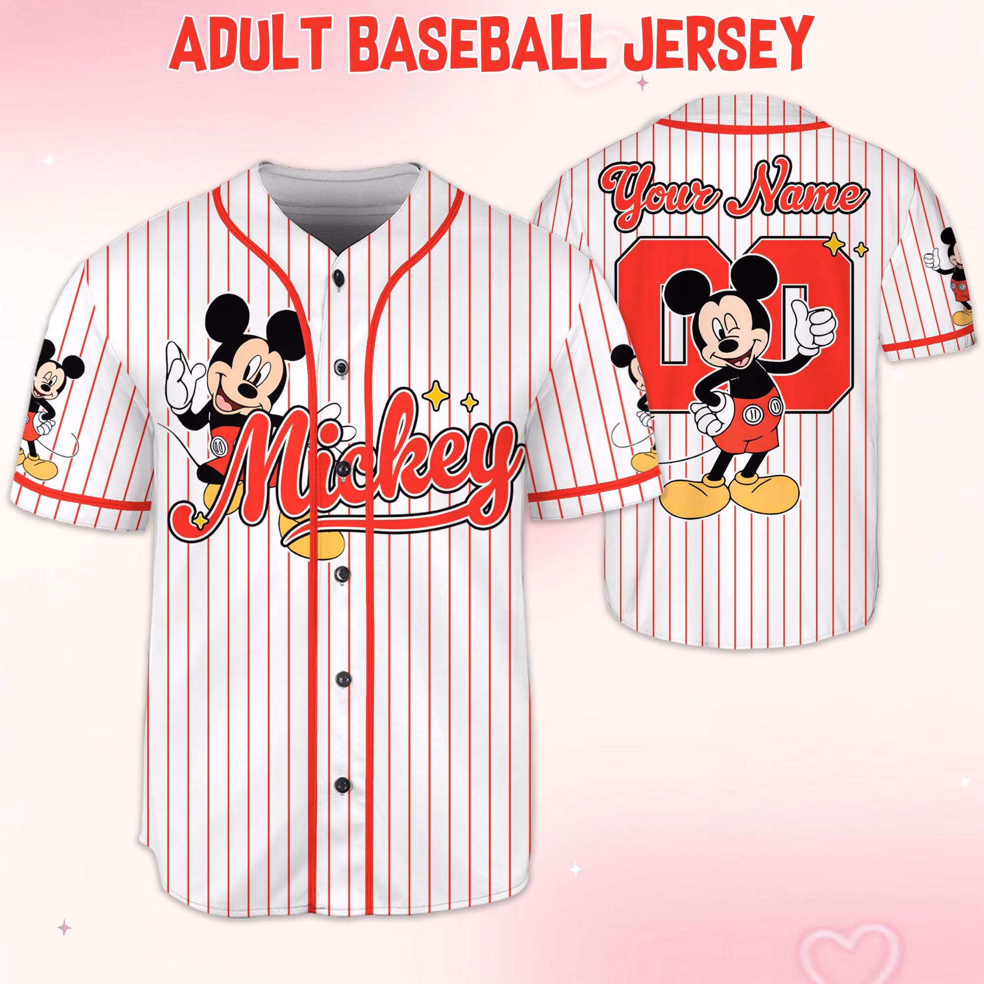 Custom Mickey Mouse Collection Baseball Jersey, Mickey Mouse Jersey, land Baseball Team Matching Outfit, Birthday Gift - Image 3