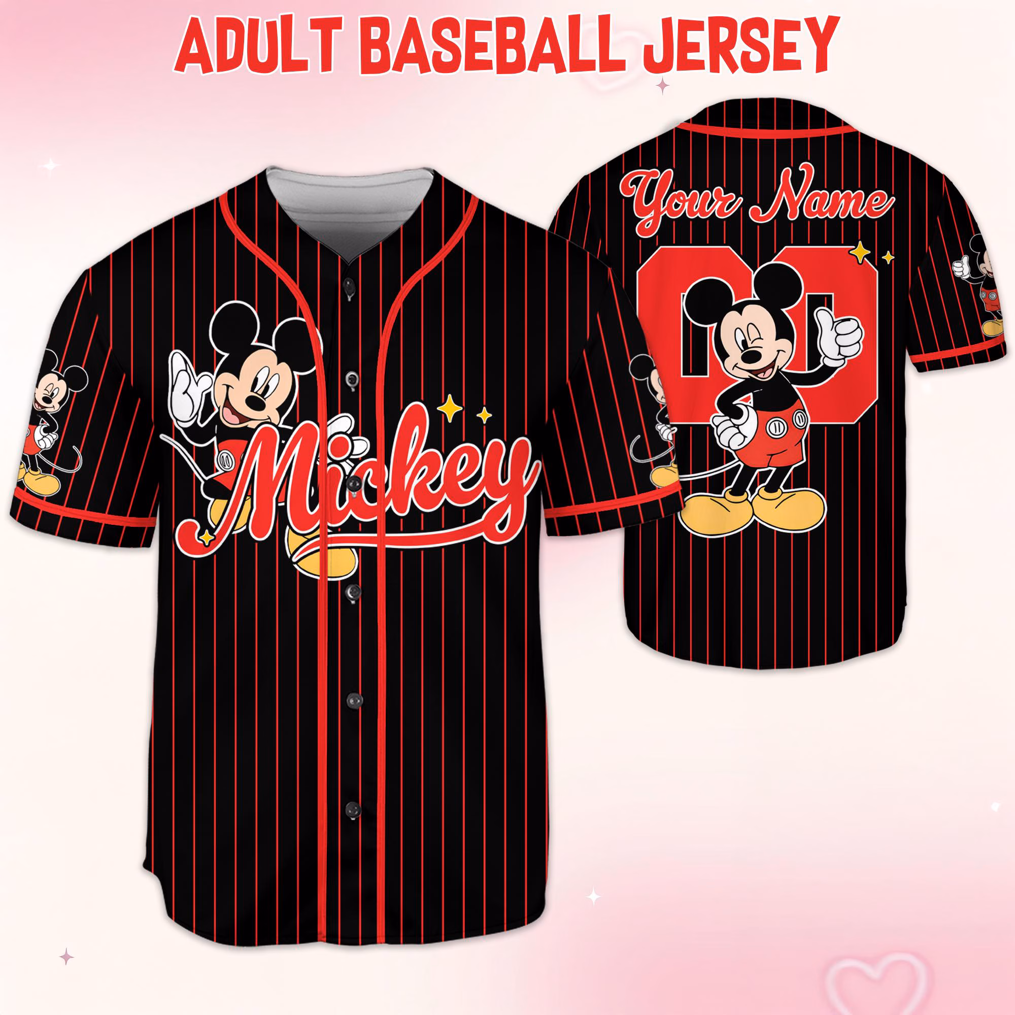 Custom Mickey Mouse Collection Baseball Jersey, Mickey Mouse Jersey, land Baseball Team Matching Outfit, Birthday Gift - Image 7