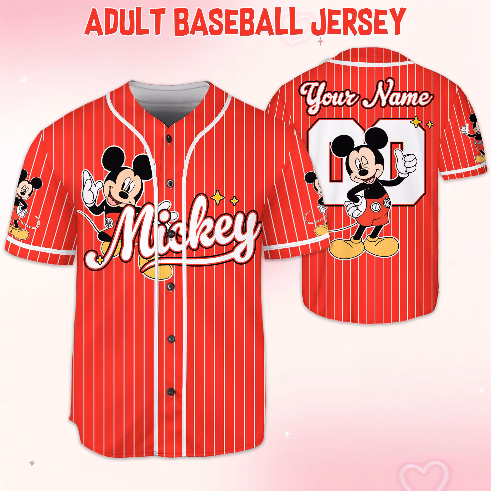 Custom Mickey Mouse Collection Baseball Jersey, Mickey Mouse Jersey, land Baseball Team Matching Outfit, Birthday Gift - Image 5
