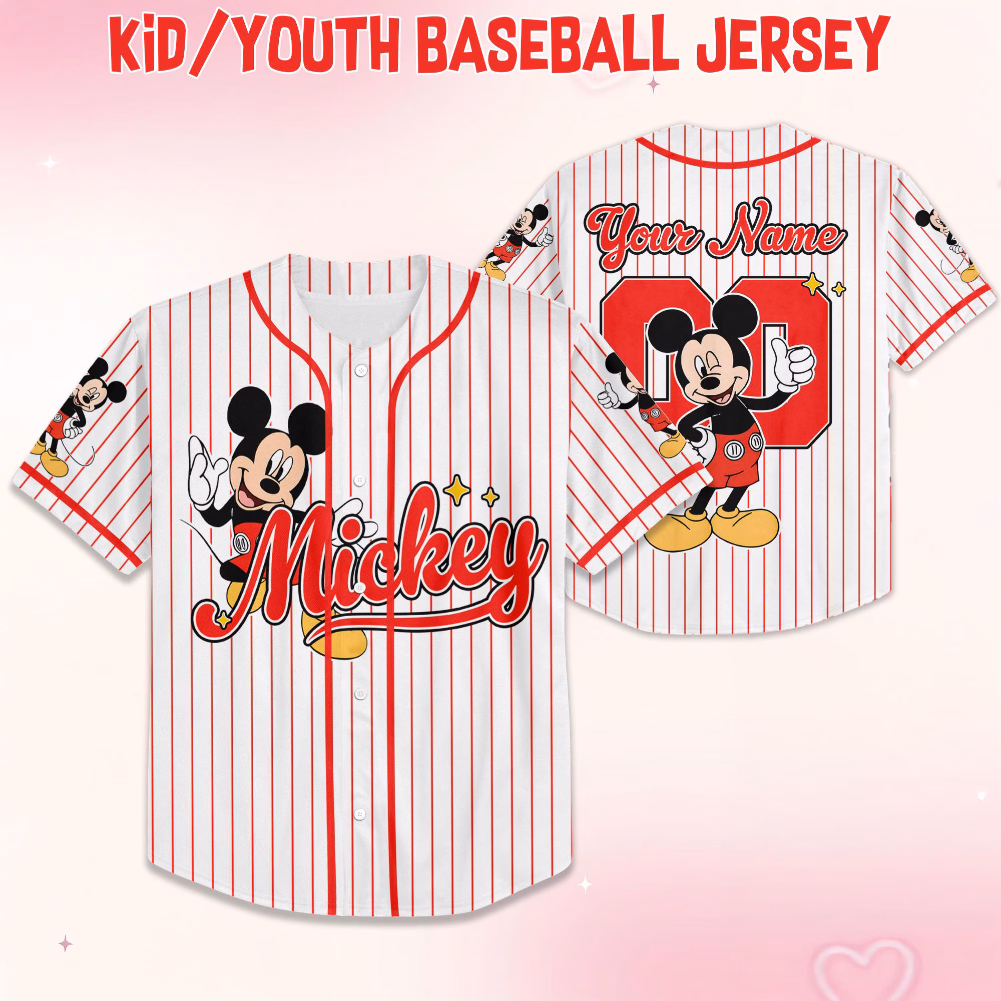 Custom Mickey Mouse Collection Baseball Jersey, Mickey Mouse Jersey, land Baseball Team Matching Outfit, Birthday Gift - Image 4