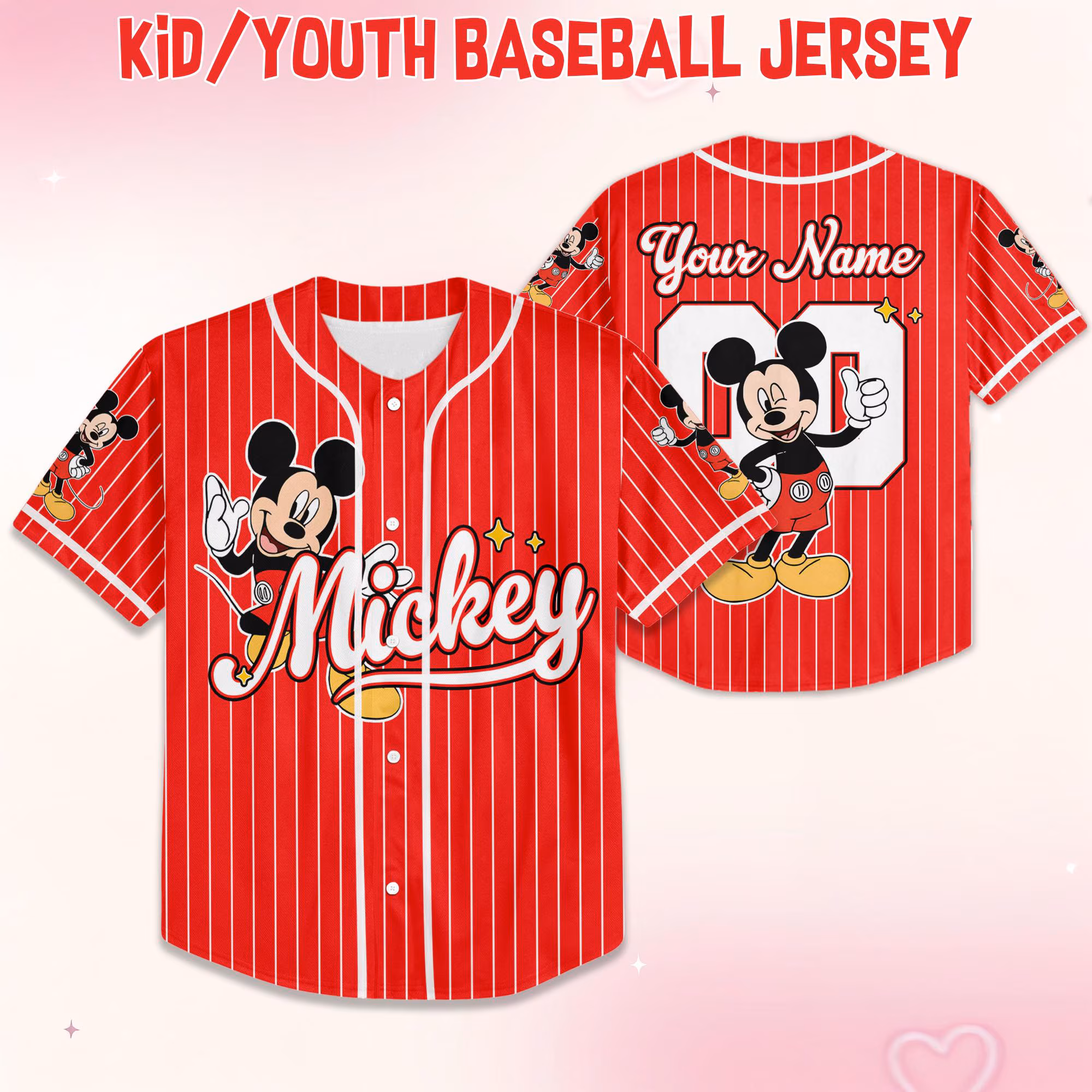 Custom Mickey Mouse Collection Baseball Jersey, Mickey Mouse Jersey, land Baseball Team Matching Outfit, Birthday Gift - Image 6