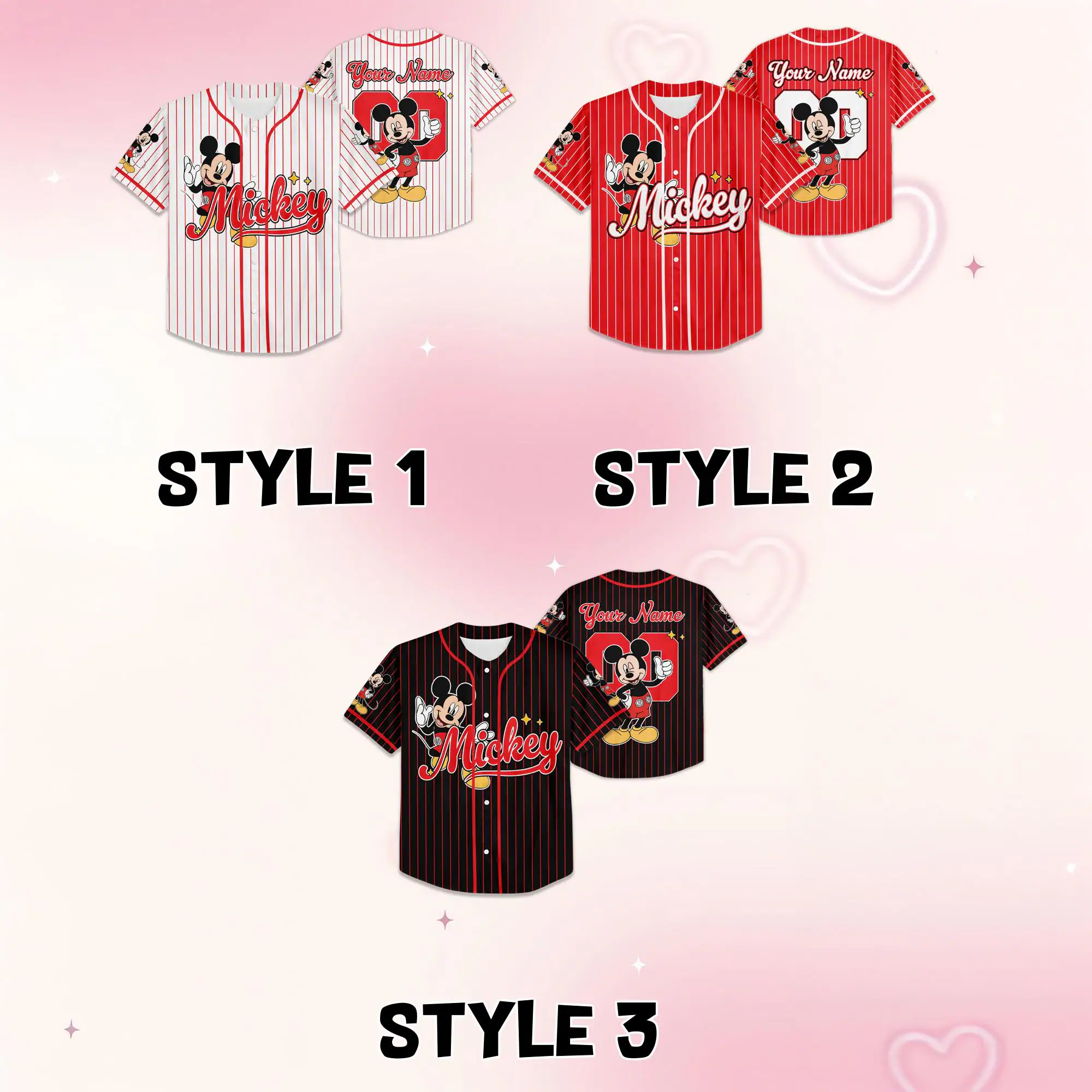 Custom Mickey Mouse Collection Baseball Jersey, Mickey Mouse Jersey, land Baseball Team Matching Outfit, Birthday Gift - Image 2