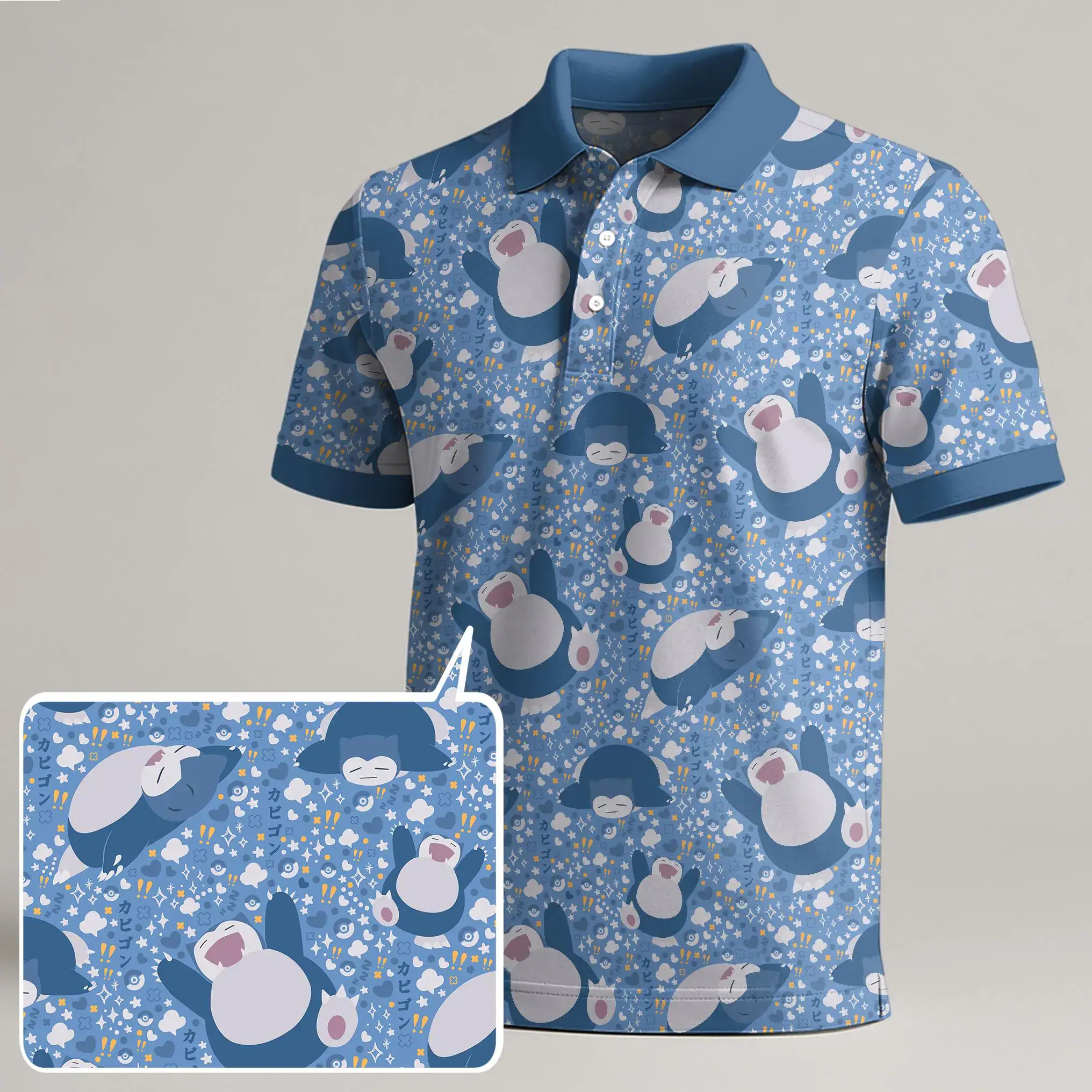 Snorlax Polo Shirt, Cute Kawaii Snorlax Art Polo, Funny Summer Vintage Polo Shirt, Trendy Mens Polo Top, Snorlax Gift Shirt