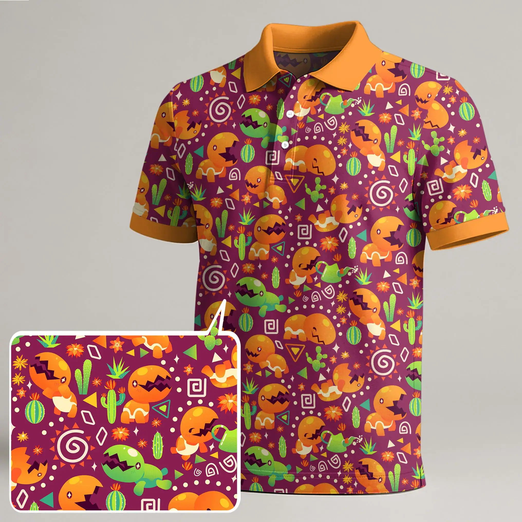 Trapinch Polo Shirt, Cute Desert Pattern Polo, Flygon Inspired Kawaii Summer Shirt, Funny Trendy Polo Gift, Orange Trapinch Gift