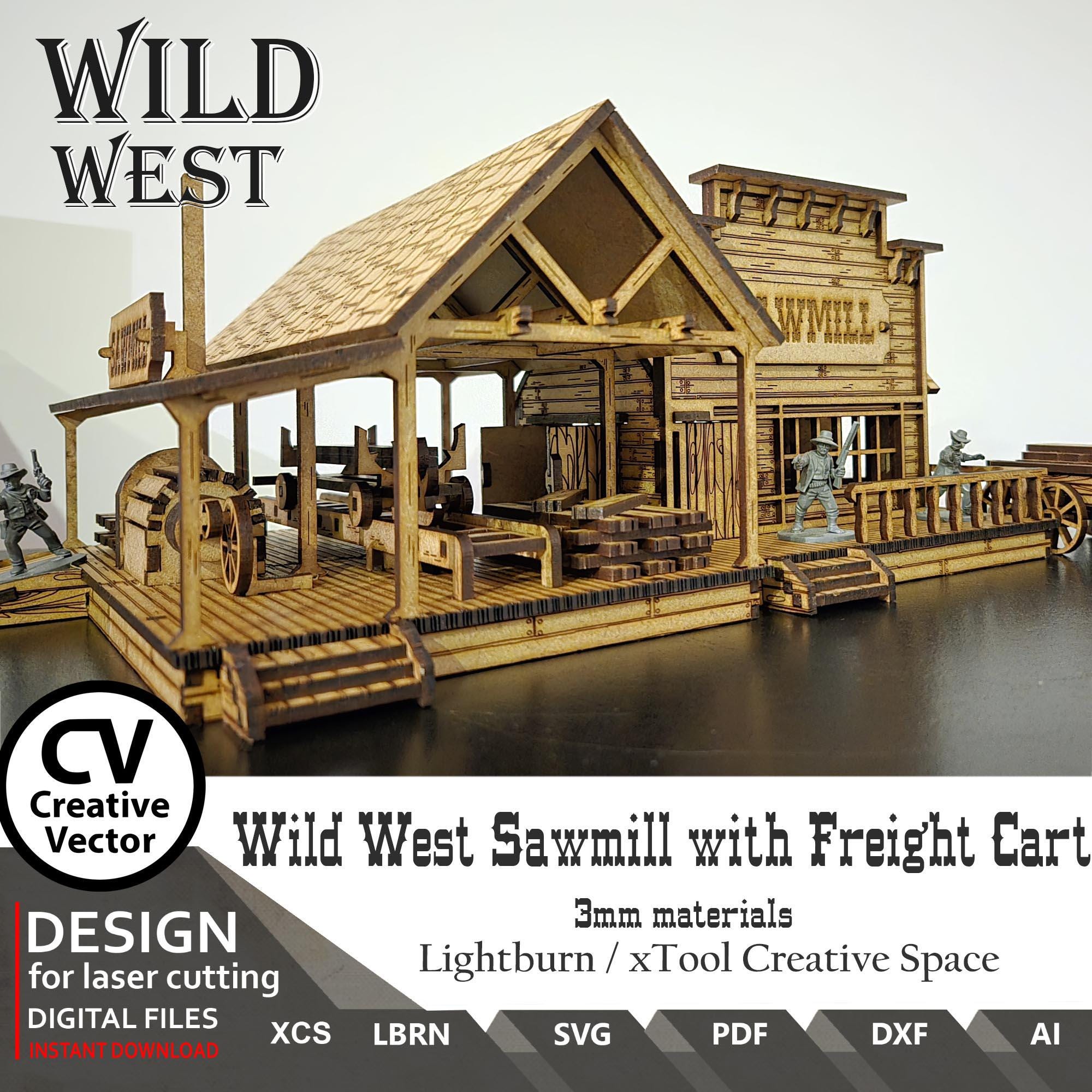 il_fullxfull.7436100181_8k8h.jpg Laser files for cutting Wild West Sawmill with Freight Cart | SVG | LBRN | XCS | for miniatures from 28mm up to 34mm | 1:56 | Lightburn - Image 1