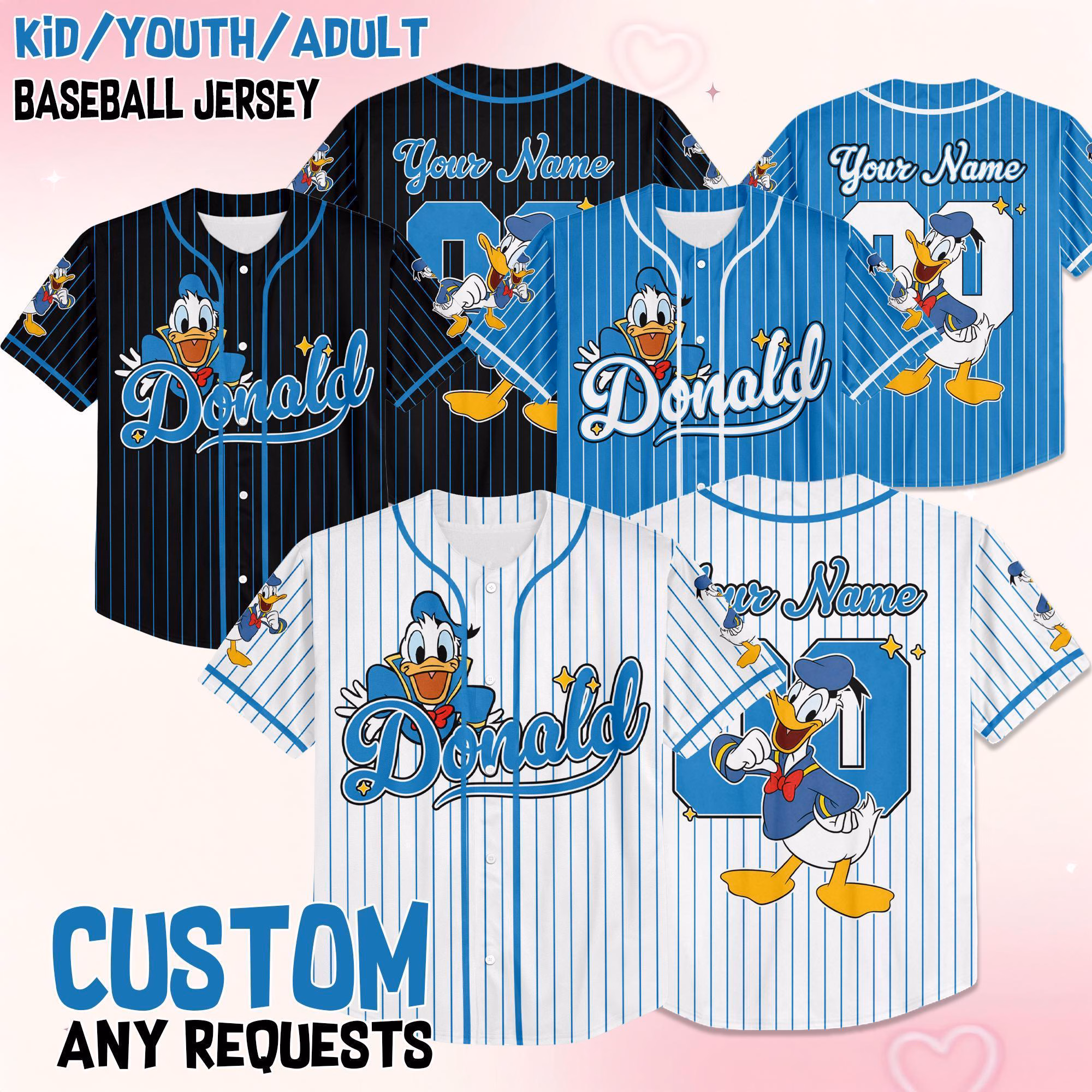 Custom Donald Duck Collection Baseball Jersey, Donald Duck Jersey, land Team Matching Outfit