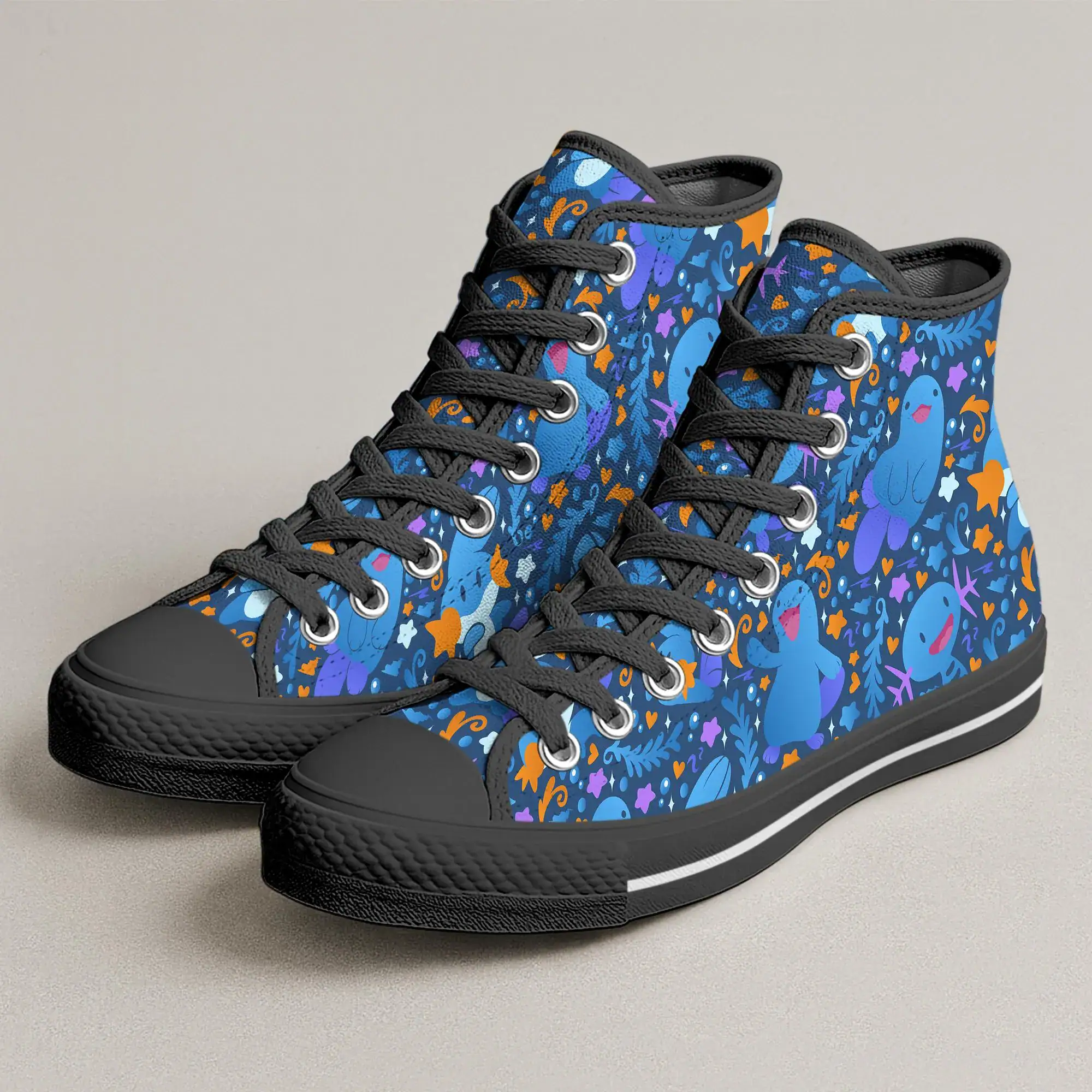 Mudkip Quagsire High Top Canvas Shoes, Cute Water Theme Kawaii Sneakers, Anime Style Canvas Shoes, Mudkip Shirt Gift