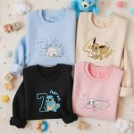 Personalized Poke Birthday Embroidered Sweatshirt, Family Matching Birthday Shirt, Custom Name and Age Pkm, Birthday Gift for PKM Fan