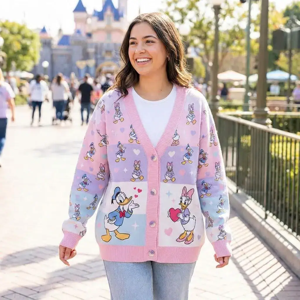Donald Duck Daisy Duck Cardigan, DN Couple Love Theme, Cute Duck Valentine Cardigan, Pastel Heart DN All Over Print