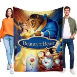 DNland Beauty And-Beast Vintage Fleece Blanket, Mrs Potts and Chip Blanket, Princess Belle Romantic Blanket Idea Gifts