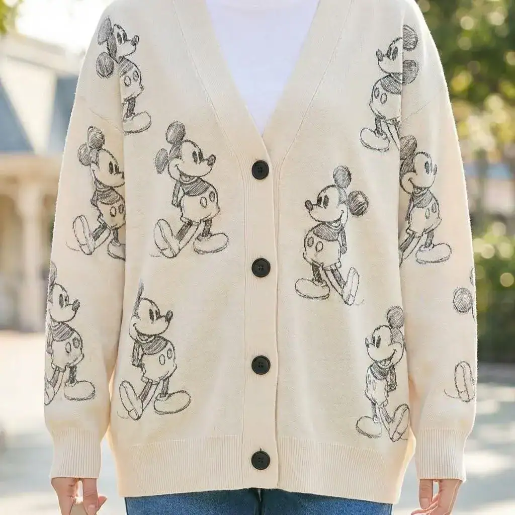 Mickey Mouse Cardigan, Vintage Sketch Mickey Sweater, Cute DN Cartoon Knit, Classic Mickey Outfit