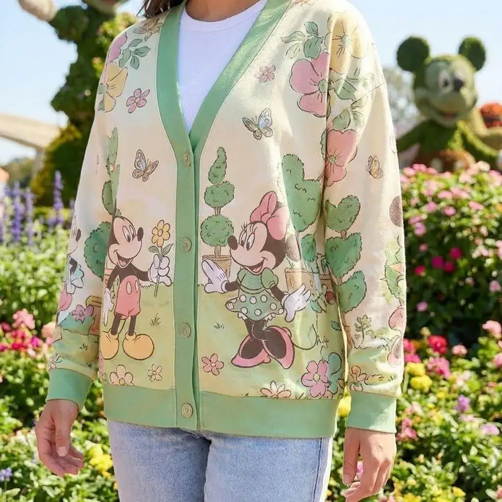 Mickey Minnie Floral Cardigan, DN Garden Sweater, Cute Spring DN Outfit, Pastel Mickey Minnie Cardigan