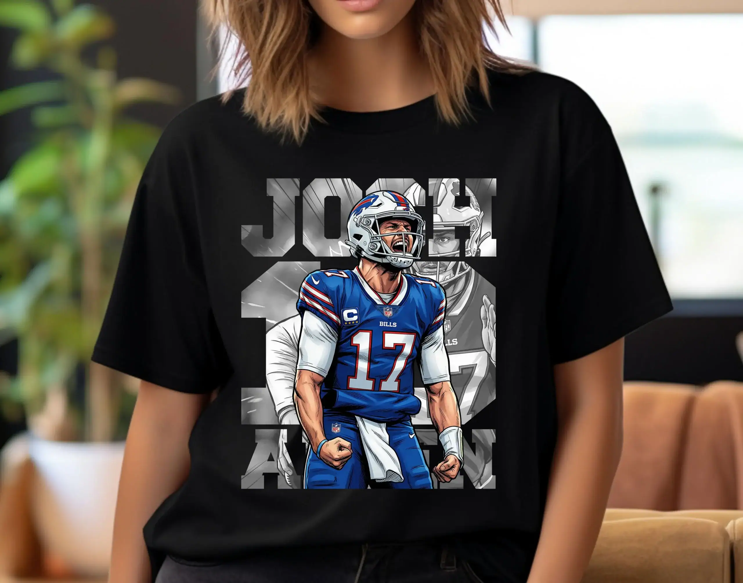 Football Player Shirt Design: Comic Josh Allen T-Shirt