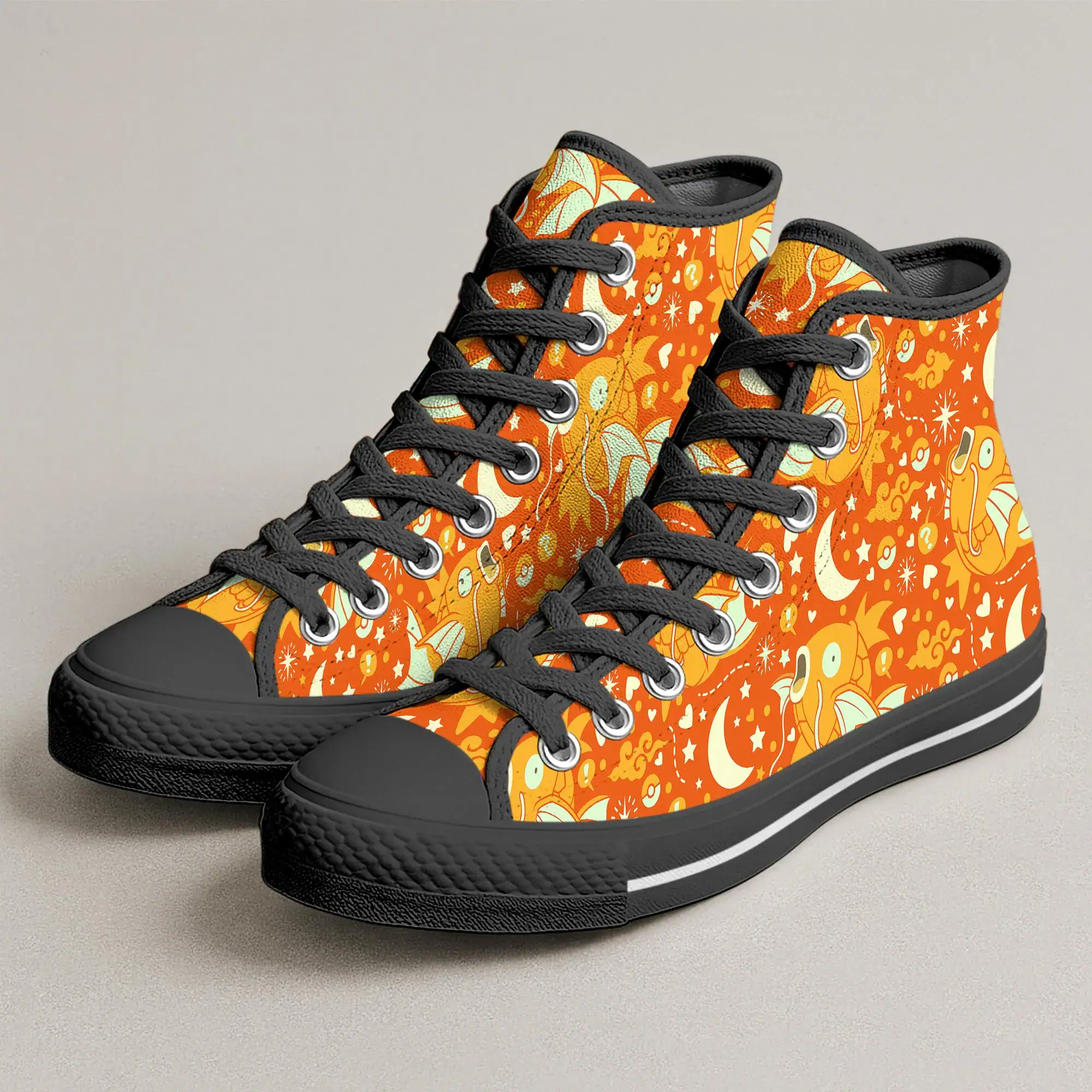 Shiny Magikarp High Top Canvas Shoes, Funny Orange Kawaii Fish Sneakers, Anime Style Canvas Shoes, Magikarp Shoes Gift