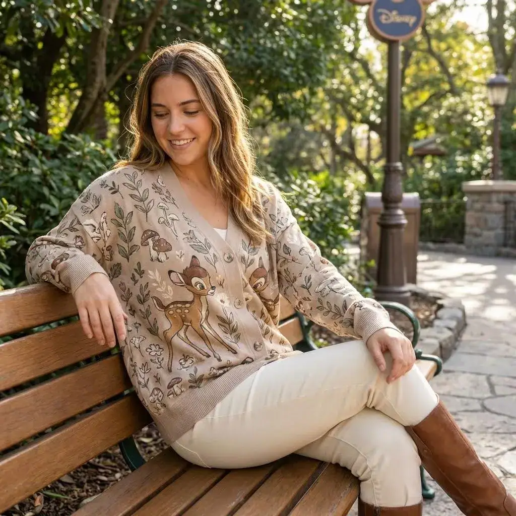 Bambi Woodland Forest Printed Cardigan, DN Cardigan for Women, Cute Aesthetic DN Outfit, Bambi Deer Cardigan Shirt