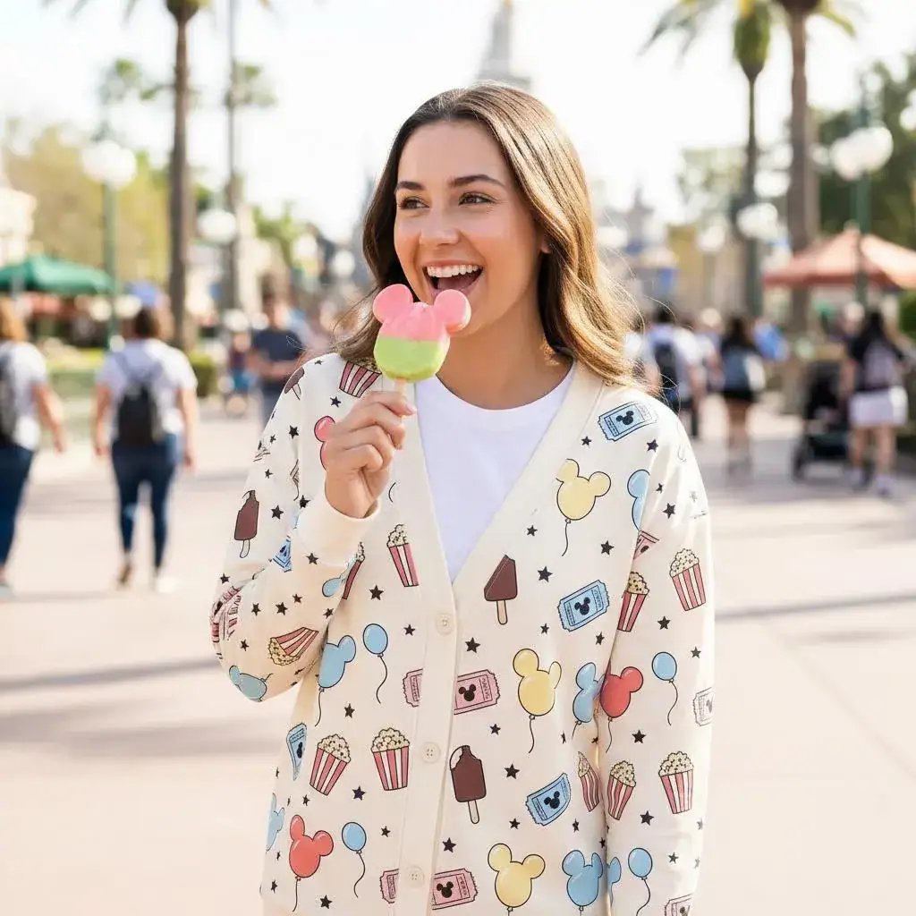 DN Mickey Snack Printed Cardigan, Mickey Ice Cream Cardigan, DNland Trip Outfit, Mickey Balloon Shirt, DN Park Food Cardigan