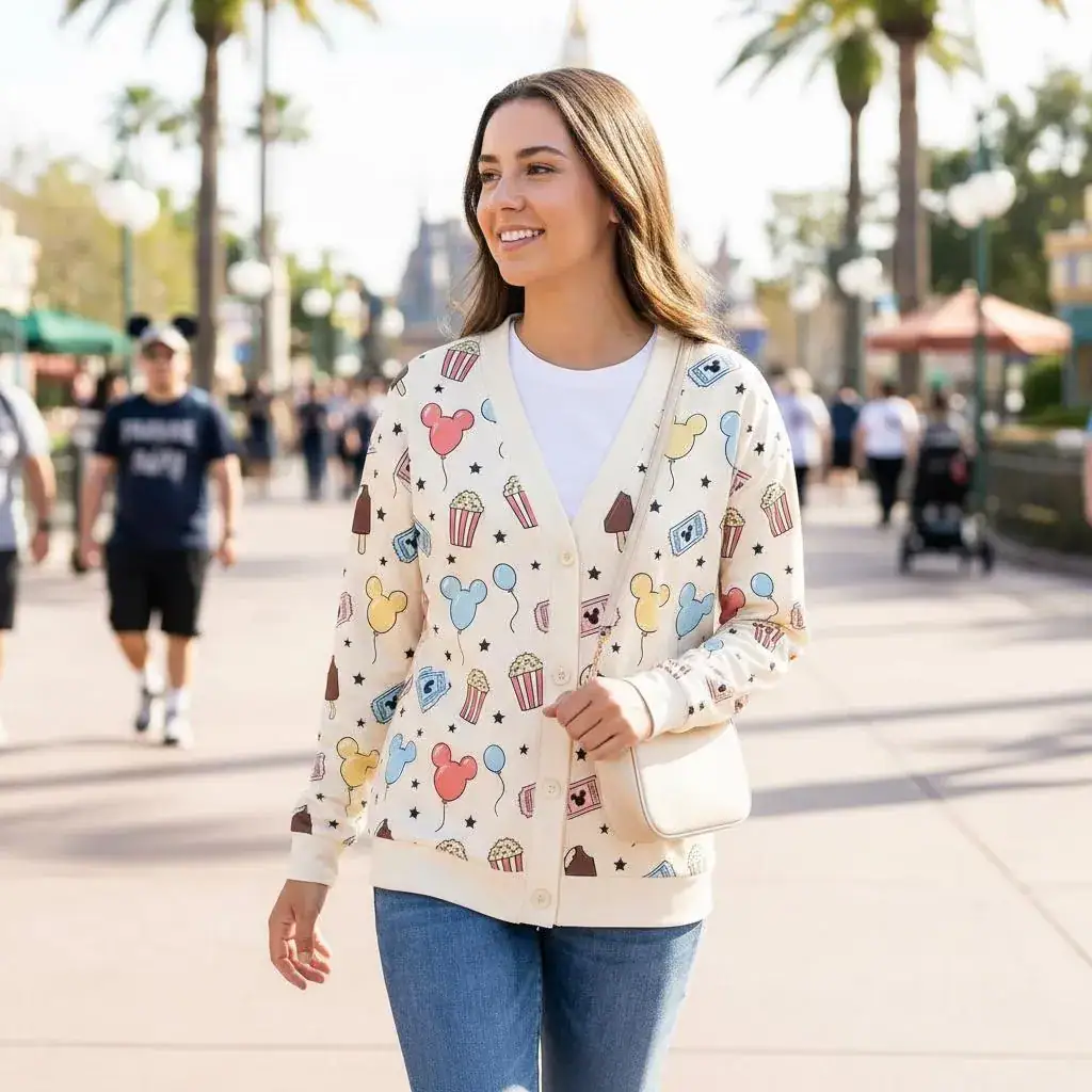 DN Mickey Snack Printed Cardigan, Mickey Ice Cream Cardigan, DNland Trip Outfit, Mickey Balloon Shirt, DN Park Food Cardigan - Image 5