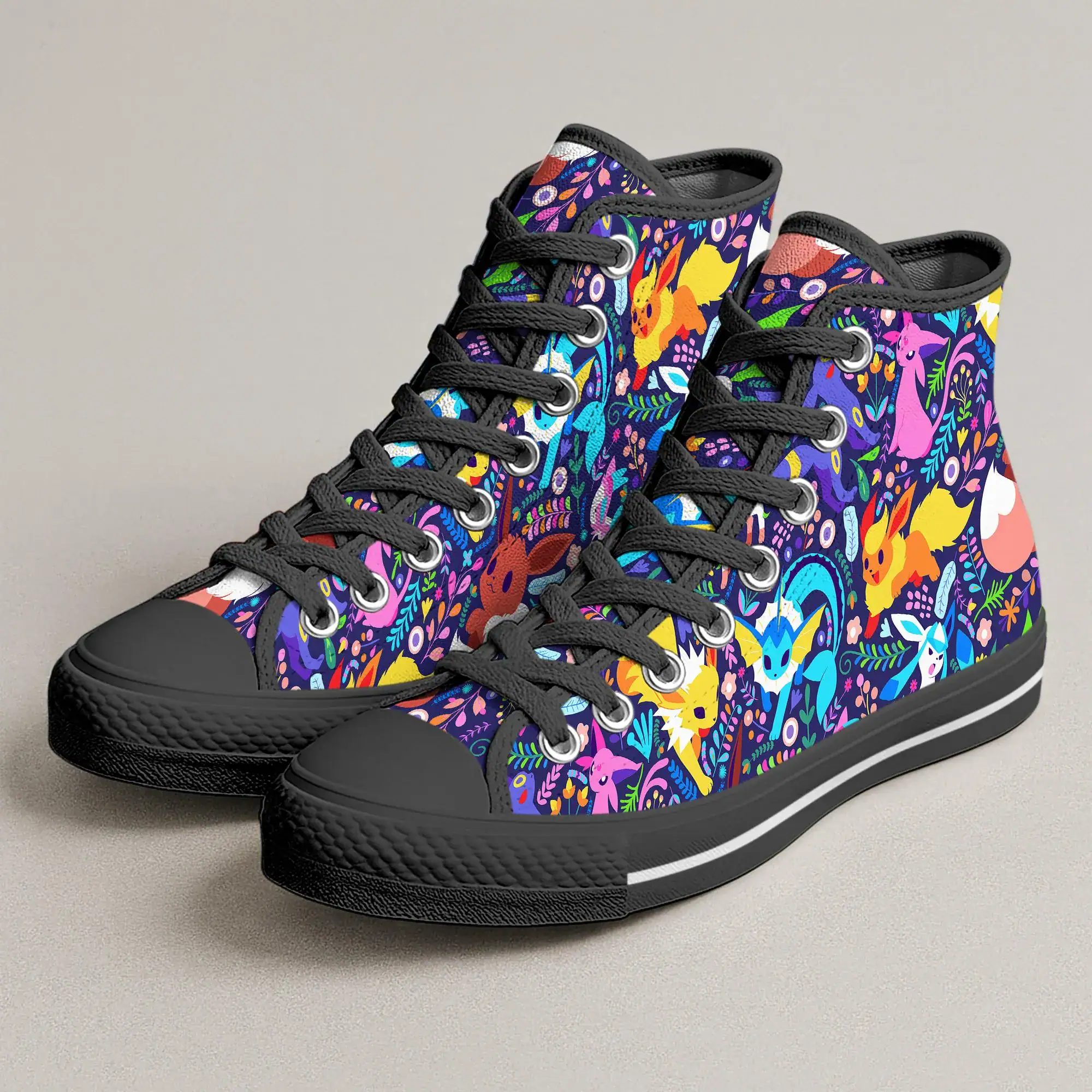 Umbreon Eevee High Top Canvas Shoes, Cute Eevee Evolutions Pattern Sneakers, Anime Style Canvas Shoes, Unisex Casual, Umbreon Shoes Gifts
