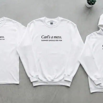 Carls a Mess Embroidered Hoodie, Summer Should Be Fun Quote Sweatshirt, Minimalist Unisex Casual Top, Soft Streetwear Shirt Style Gift - Image 3