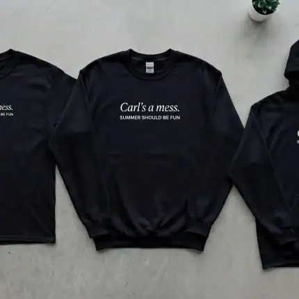 Carls a Mess Embroidered Hoodie, Summer Should Be Fun Quote Sweatshirt, Minimalist Unisex Casual Top, Soft Streetwear Shirt Style Gift - Image 2
