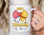 Best Teacher Mug Personalized, Cute Teacher Gift, Custom Teacher Mug, End of Year Teacher Gift, Teacher Appreciation Gift, Teacher Bow Mug - Image 5
