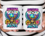 Autism Aunt Gift Mug Colorful Puzzle Piece Leopard Coffee Cup Proud Neurodiversity Supporter Present For Auntie Birthday Day Coffee Mug - Image 3