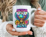 Autism Aunt Gift Mug Colorful Puzzle Piece Leopard Coffee Cup Proud Neurodiversity Supporter Present For Auntie Birthday Day Coffee Mug
