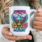 Autism Aunt Gift Mug Colorful Puzzle Piece Leopard Coffee Cup Proud Neurodiversity Supporter Present For Auntie Birthday Day Coffee Mug