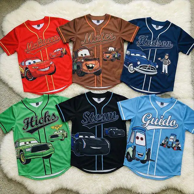 Cars Baseball Jersey Custom Name, Lightning McQueen Shirt, DN Cars Birthday Outfit, Mater Jackson Storm Kids Party Gift, Y2k Jersey