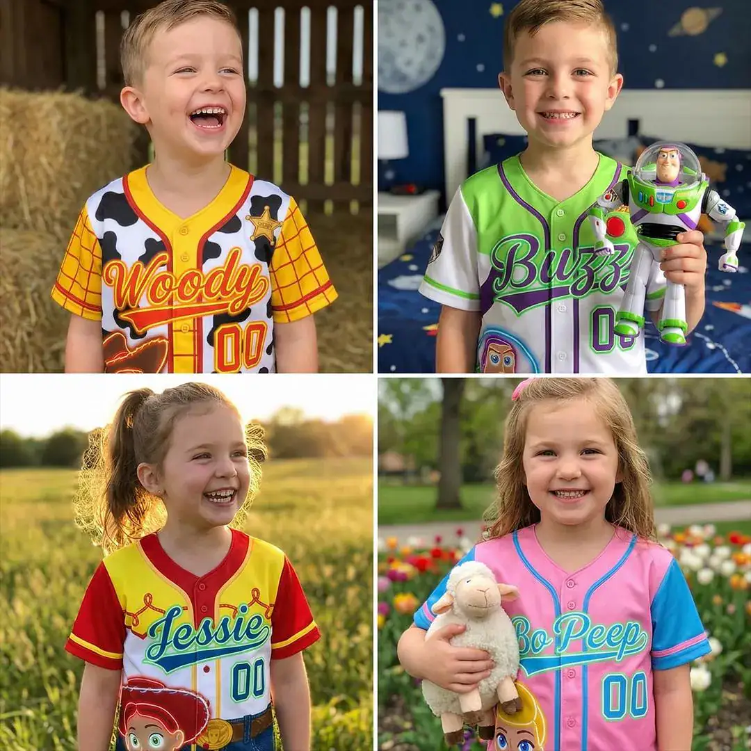 Toy Story Baseball Jersey Custom Name, Woody Buzz Lightyear Jessie Shirt, Toy Story Birthday Outfit, Kids Party Family Gift, Y2k Jersey - Image 4