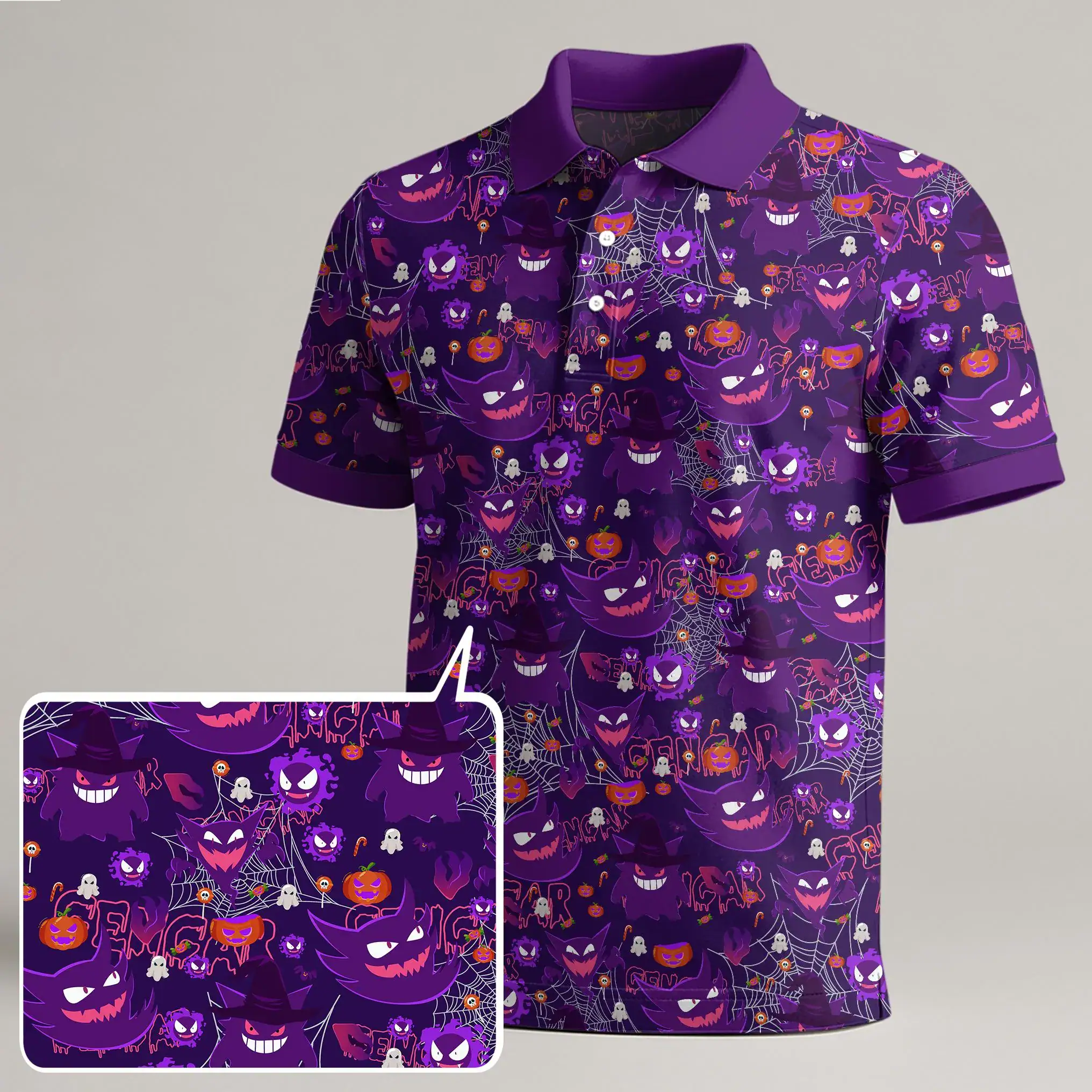 Gengar Polo Shirt Tropical Summer Shirt Kawaii Halloween Pattern Casual Unisex Shirt Trendy Gift Gengar Shirt Gifts Gengar Polo Shirt Tropical Summer Shirt Kawaii Halloween Pattern Casual Unisex Shirt Trendy Gift Gengar Shirt Gifts - Image 1