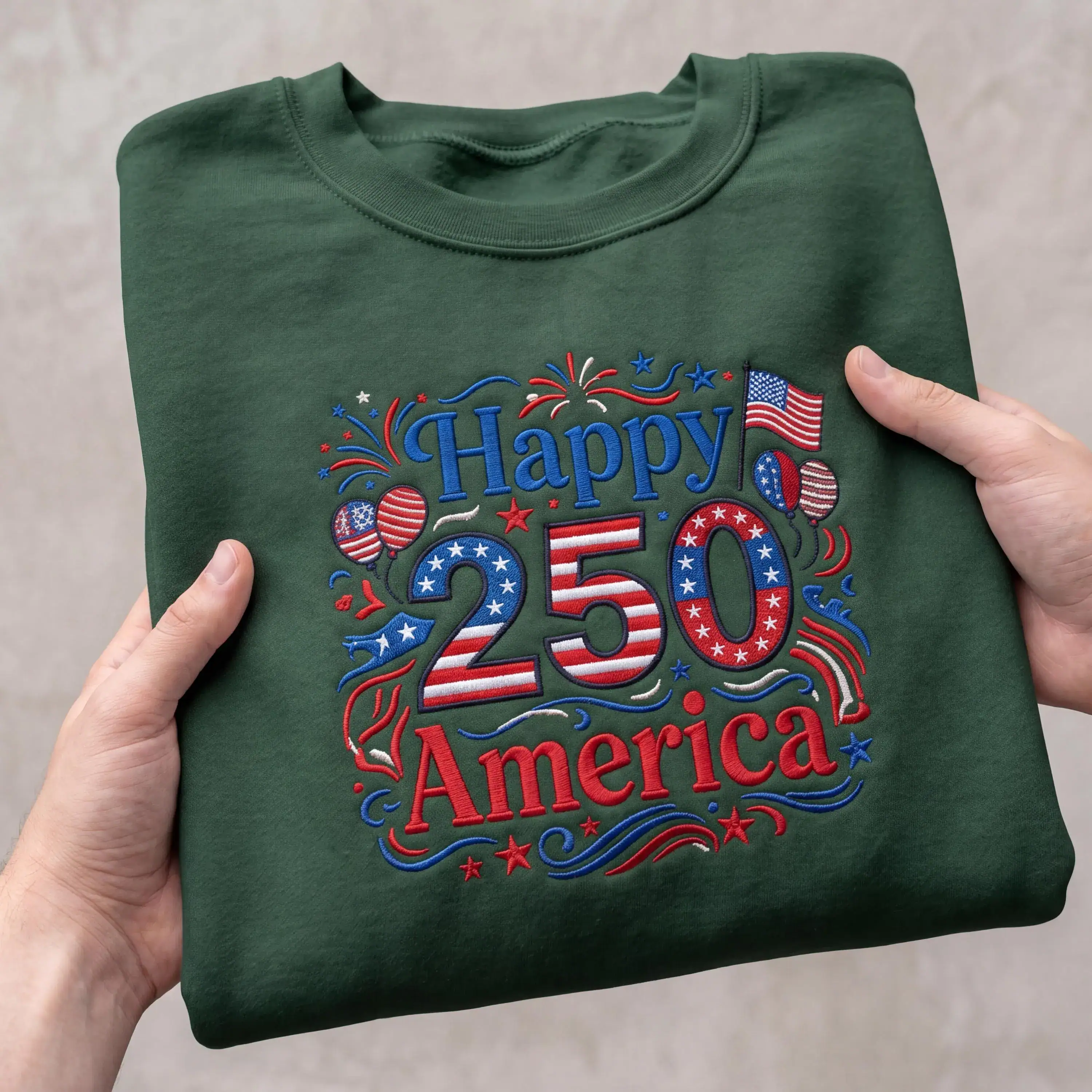 Embroidered Happy 250 America Patriotic Shirt, 1776-2026 American Flag Independence Day Tee, Fourth of July USA Anniversary Gift Apparel - Image 5