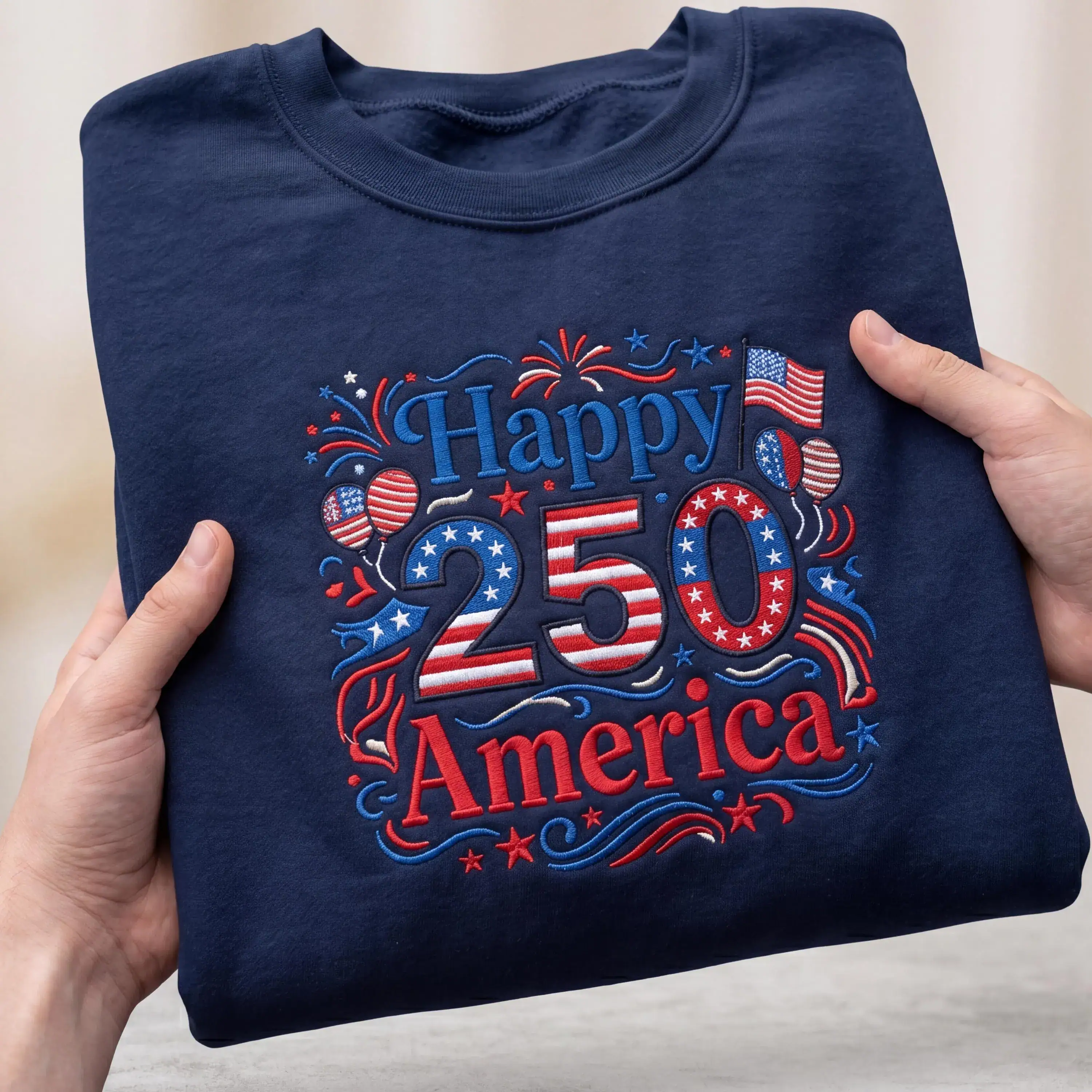 Embroidered Happy 250 America Patriotic Shirt, 1776-2026 American Flag Independence Day Tee, Fourth of July USA Anniversary Gift Apparel - Image 3