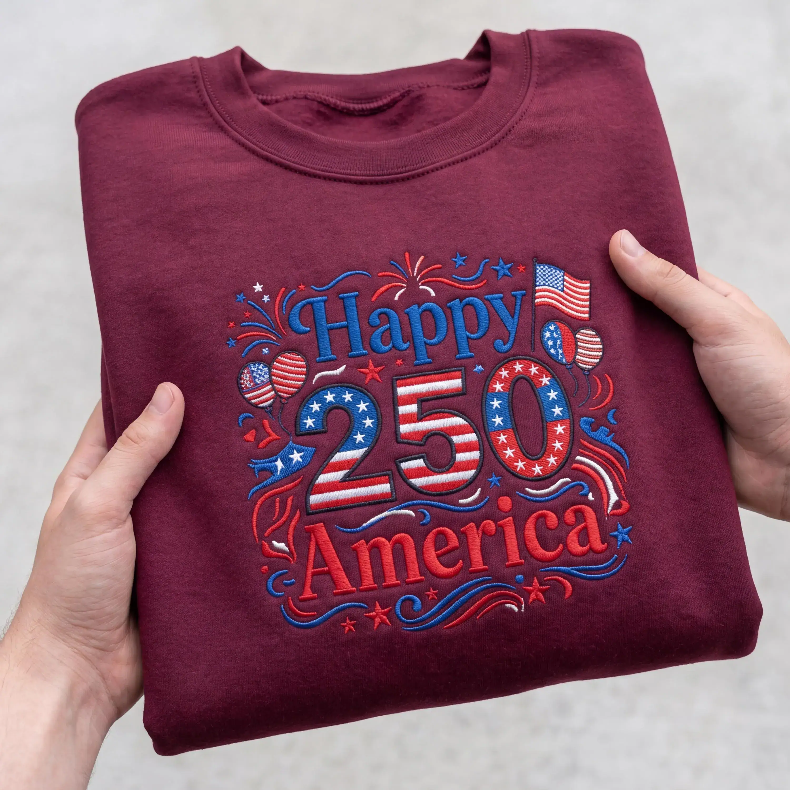 Embroidered Happy 250 America Patriotic Shirt, 1776-2026 American Flag Independence Day Tee, Fourth of July USA Anniversary Gift Apparel - Image 4
