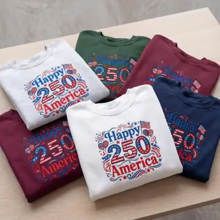 Embroidered Happy 250 America Patriotic Shirt, 1776-2026 American Flag Independence Day Tee, Fourth of July USA Anniversary Gift Apparel - Image 6
