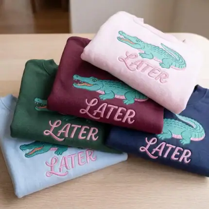 Embroidered Later Gator Shirt After A While Crocodile Tee Funny Summer Vacation Beach Shirt Cute Trendy Animal Graphic Gift - Image 6