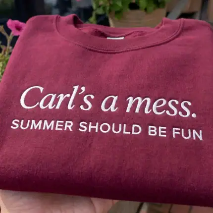 Carls a Mess Embroidered Hoodie, Summer Should Be Fun Quote Sweatshirt, Minimalist Unisex Casual Top, Soft Streetwear Shirt Style Gift - Image 6