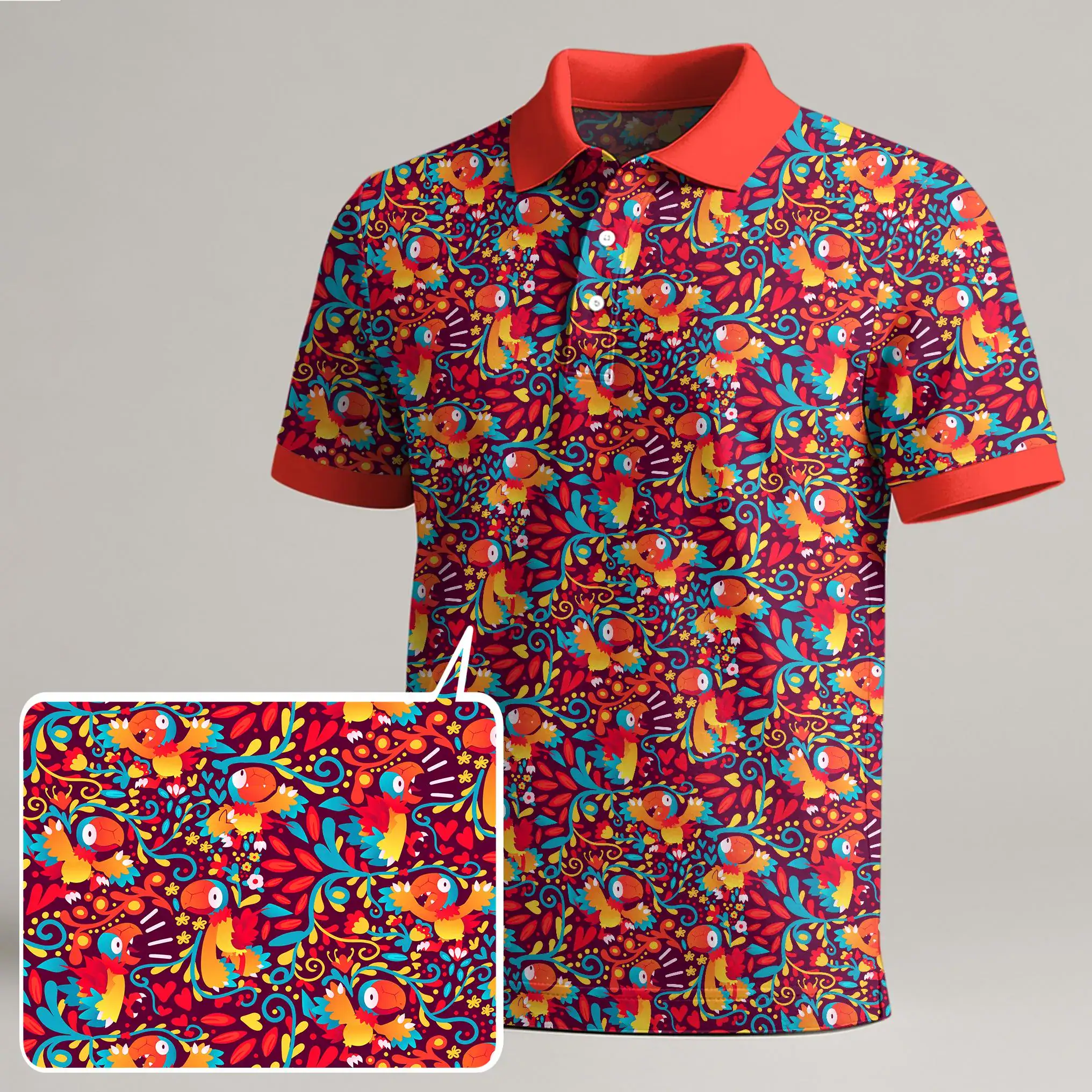 Archen Polo Shirt, Colorful Bird Kawaii Pattern Polo Shirt, Funny Summer Shirt, Archen Shirt Gifts Archen Polo Shirt, Colorful Bird Kawaii Pattern Polo Shirt, Funny Summer Shirt, Archen Shirt Gifts - Image 1