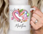 Personalized Teacher Mug with Name, Easter Bunny Teacher Gift, Custom Teacher Coffee Mug, Cute Spring Teacher Gift from Student