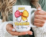 Best Teacher Mug Personalized, Cute Teacher Gift, Custom Teacher Mug, End of Year Teacher Gift, Teacher Appreciation Gift, Teacher Bow Mug - Image 2