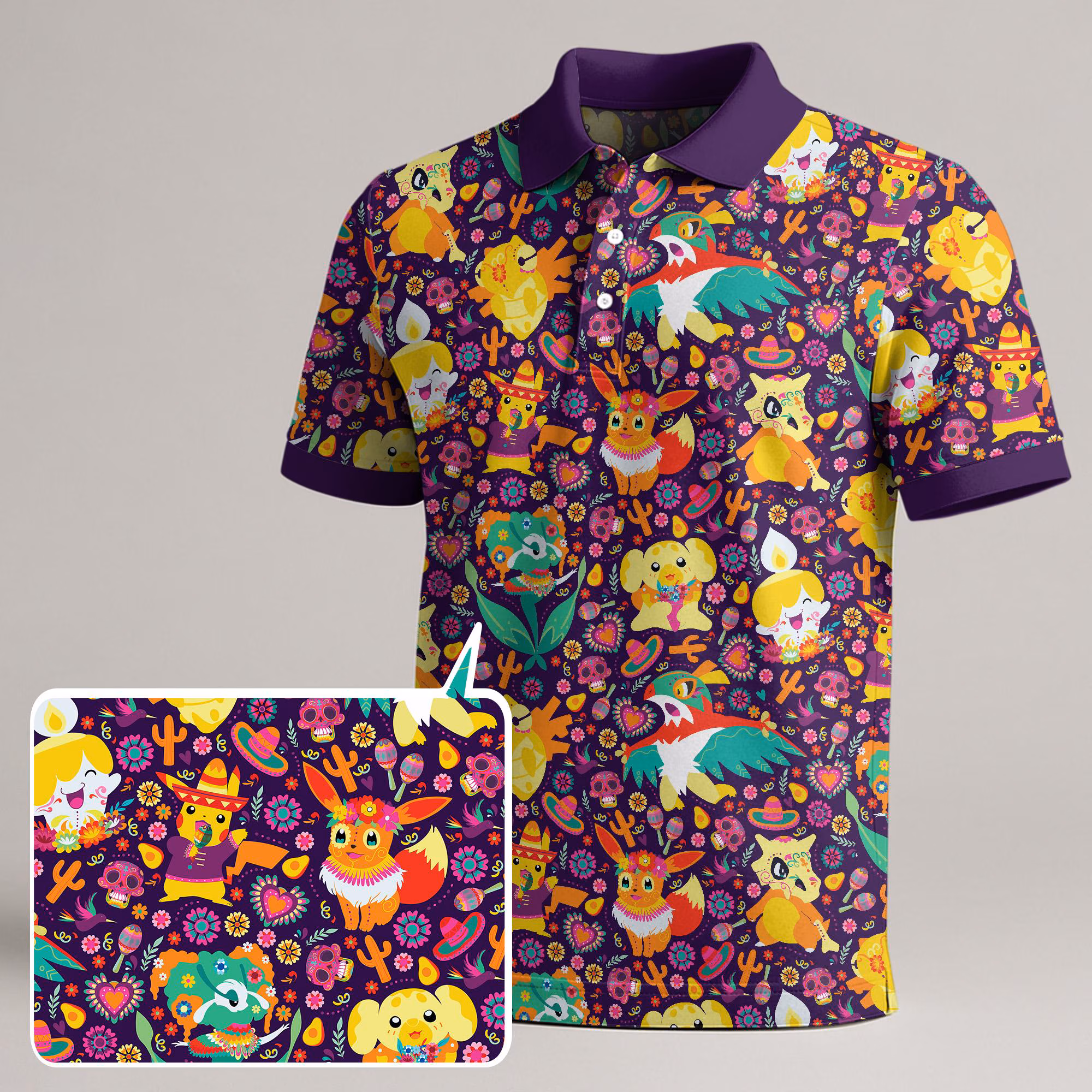 Eevee Cubone Polo Cute Colorful Pattern Summer Polo Shirt Casual Unisex Breathable Gift Eevee Shirt Gifts Eevee Cubone Polo Cute Colorful Pattern Summer Polo Shirt Casual Unisex Breathable Gift Eevee Shirt Gifts - Image 1