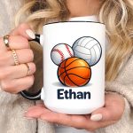 Personalized Sports Ball Name Mug Custom Kids Athlete Gift Basketball Baseball Volleyball Coffee Cup