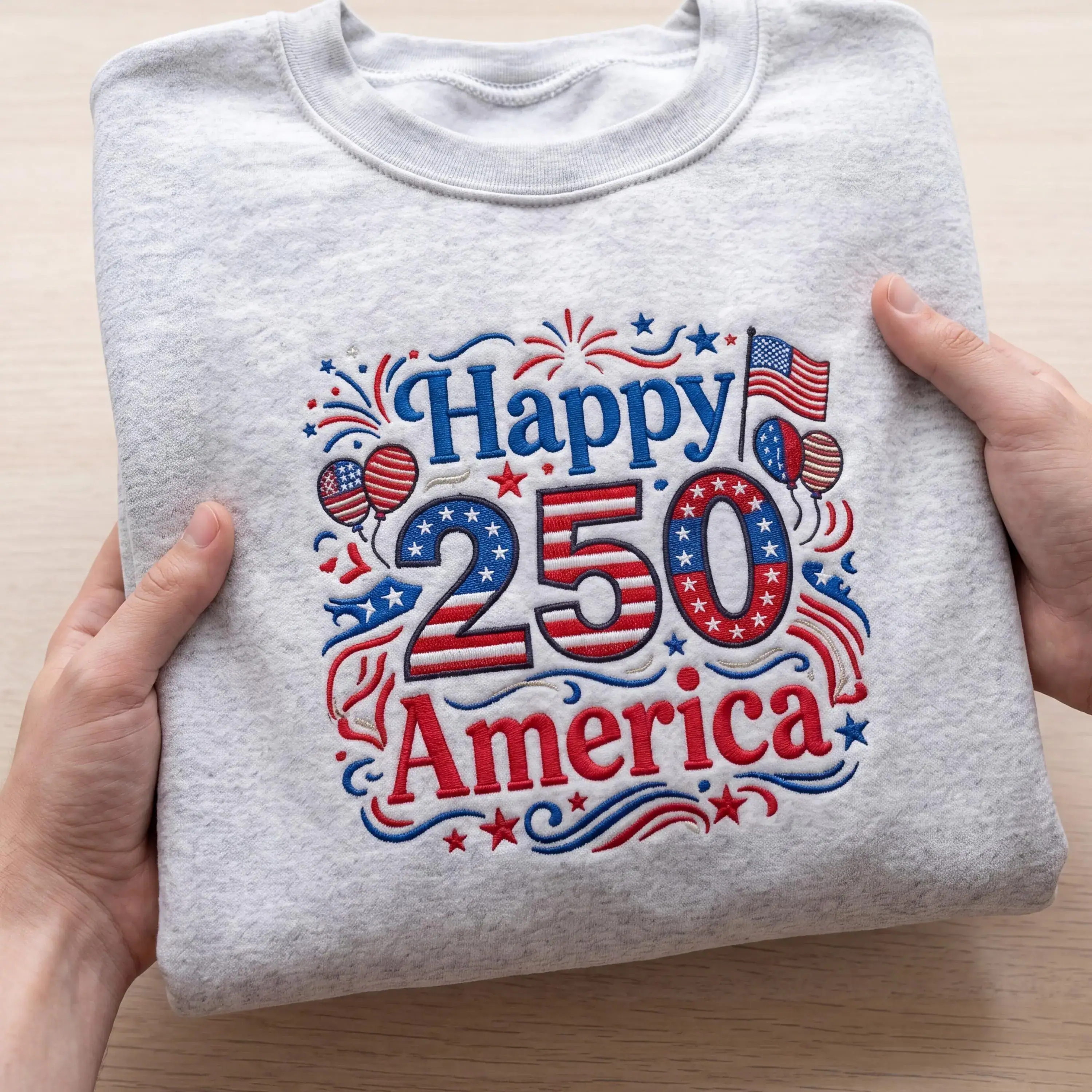 Embroidered Happy 250 America Patriotic Shirt, 1776-2026 American Flag Independence Day Tee, Fourth of July USA Anniversary Gift Apparel - Image 2