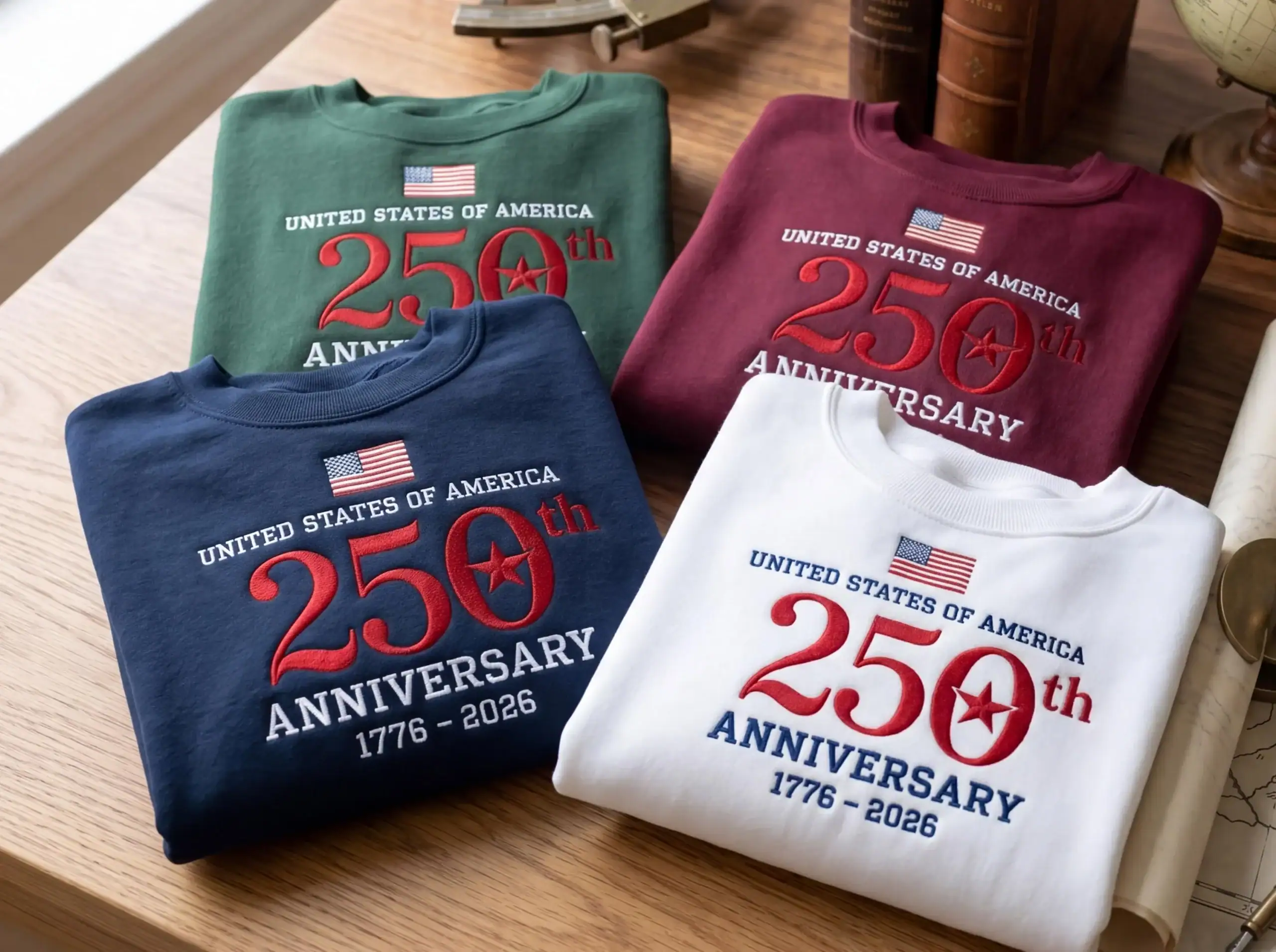 Embroidered 250th Anniversary USA Shirt, Patriotic 4th of July American Flag Tee, Independence Day 250 Years Celebration Gift Shirt Summer